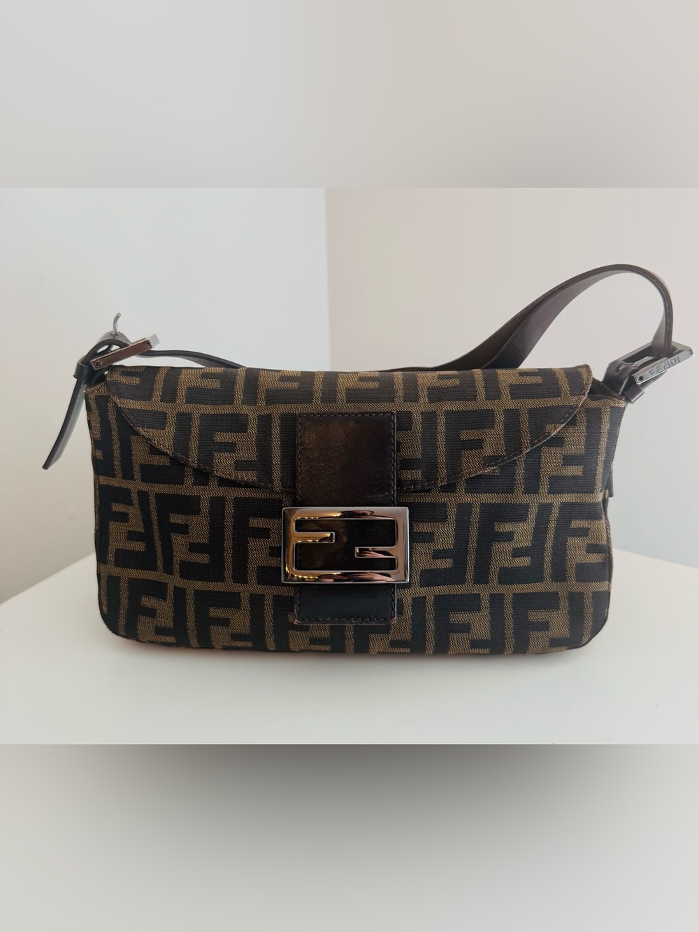 Authenticated Vintage Fendi Zucca Baguette Shoulder Bag